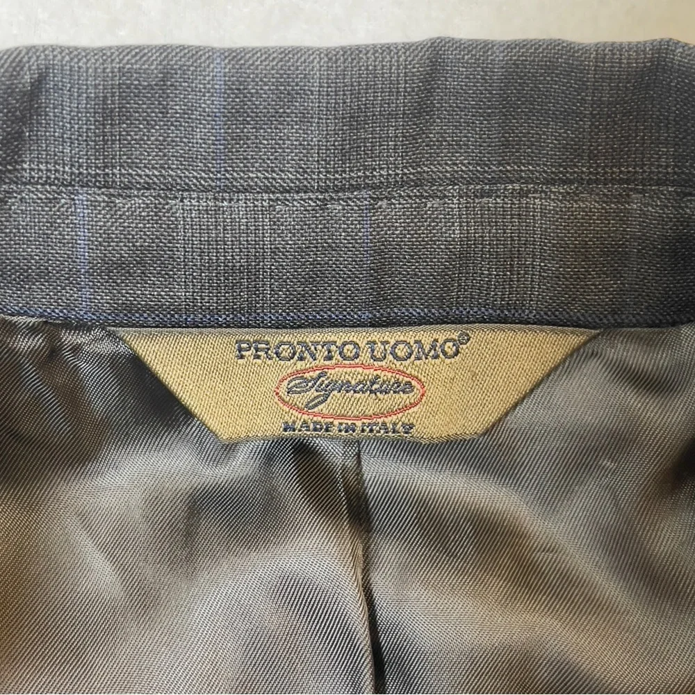 Pronto Uomo Signature Italian Wool Suit Gray Blue Plaid Tollegno 1900 Super 120s